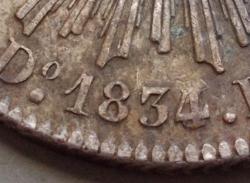 1834/3-Do-Durango-8-Reales-With-Serious-Planchet-Edge-Flaw